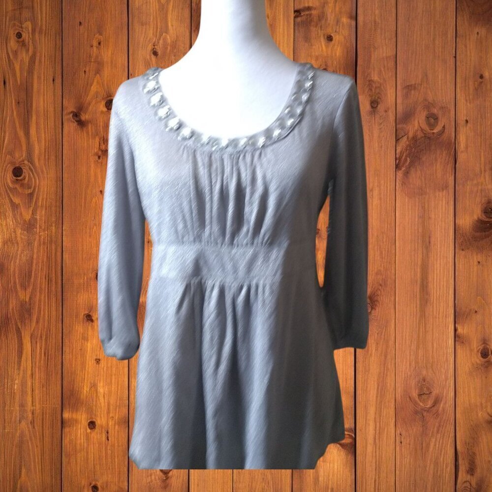 STYLE & CO. 3/4 SLEEVE BEADED SILVER METALLIC BLOUSE SIZE SMALL PARTY DRESSY